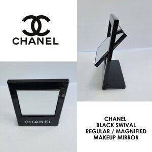 CHANEL Authentic Swival Makeup Mirror Black Portable magnified, Removable Stand